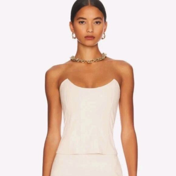 MIAOU Creme Strapless Paloma Elsesser Leia Faux Leather Corset, Size Small - Picture 4 of 11